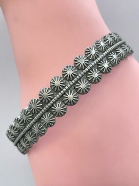 Gunmetal Floral Etched Cuff Bracelet Boho Western Statement Bangle